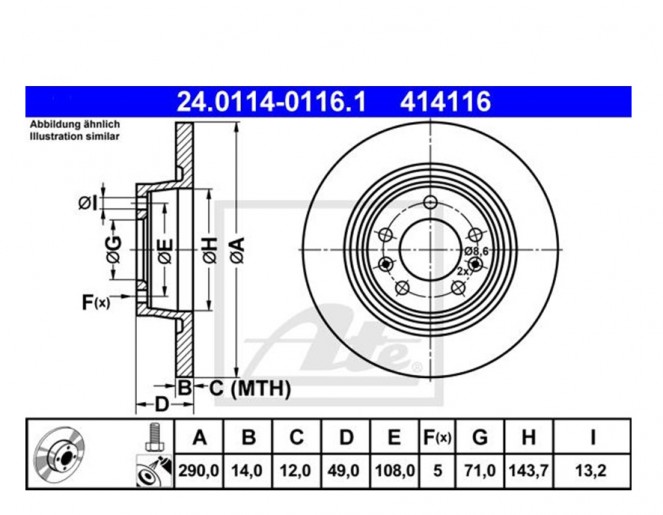 2x Bremsscheibensatz Ø290 mm Hinten ATE 24.0114-0116.1