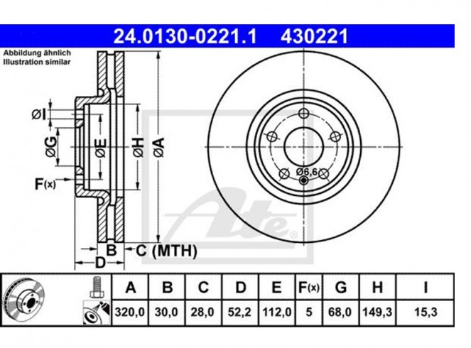 2x Bremsscheiben Ø320mm Vorne ATE 24.0130-0221.1