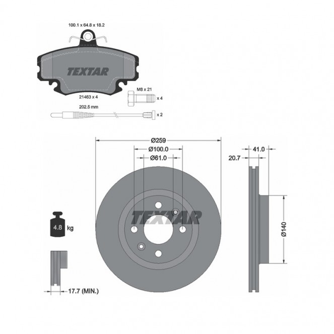 Bremsscheiben 259mm mit BELÄGE VA TEXTAR 92292103 und 2146304