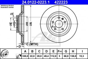 2x Bremsscheiben Ø330mm Hinten ATE 24.0122-0223.1